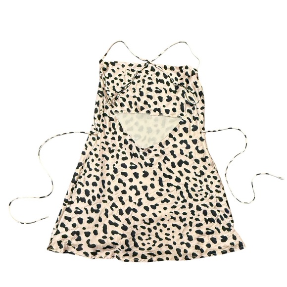 Princess Polly Leopard Cream Black Mini Dress Satin Open Back US Size 12 - Picture 5 of 9